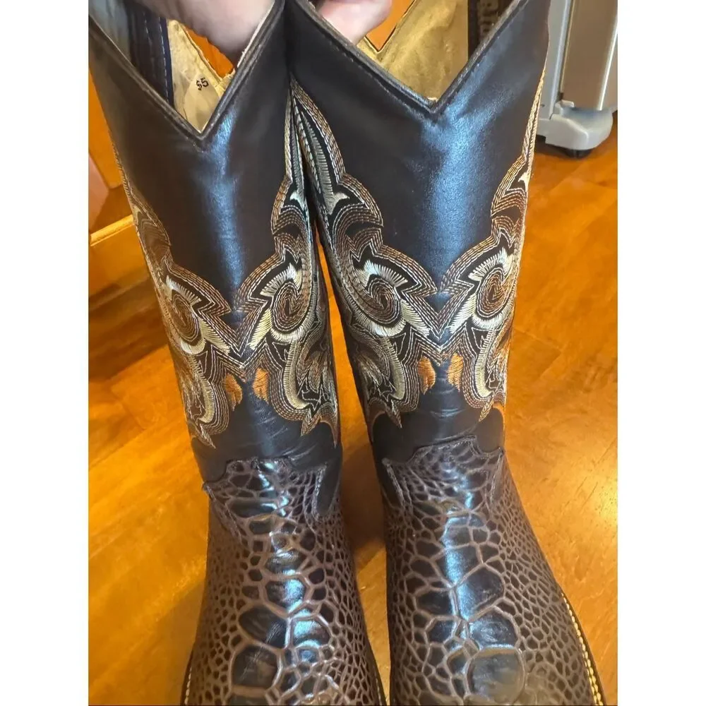 Darios Mens Western Cowboy Boots Brown Embossed Leather Square Toe Size 13 14